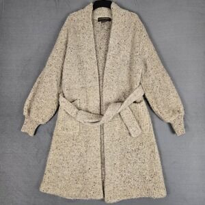 IB Diffusion Womens Beige Speckled Wool Mohair Open Front Long Sweater Medium